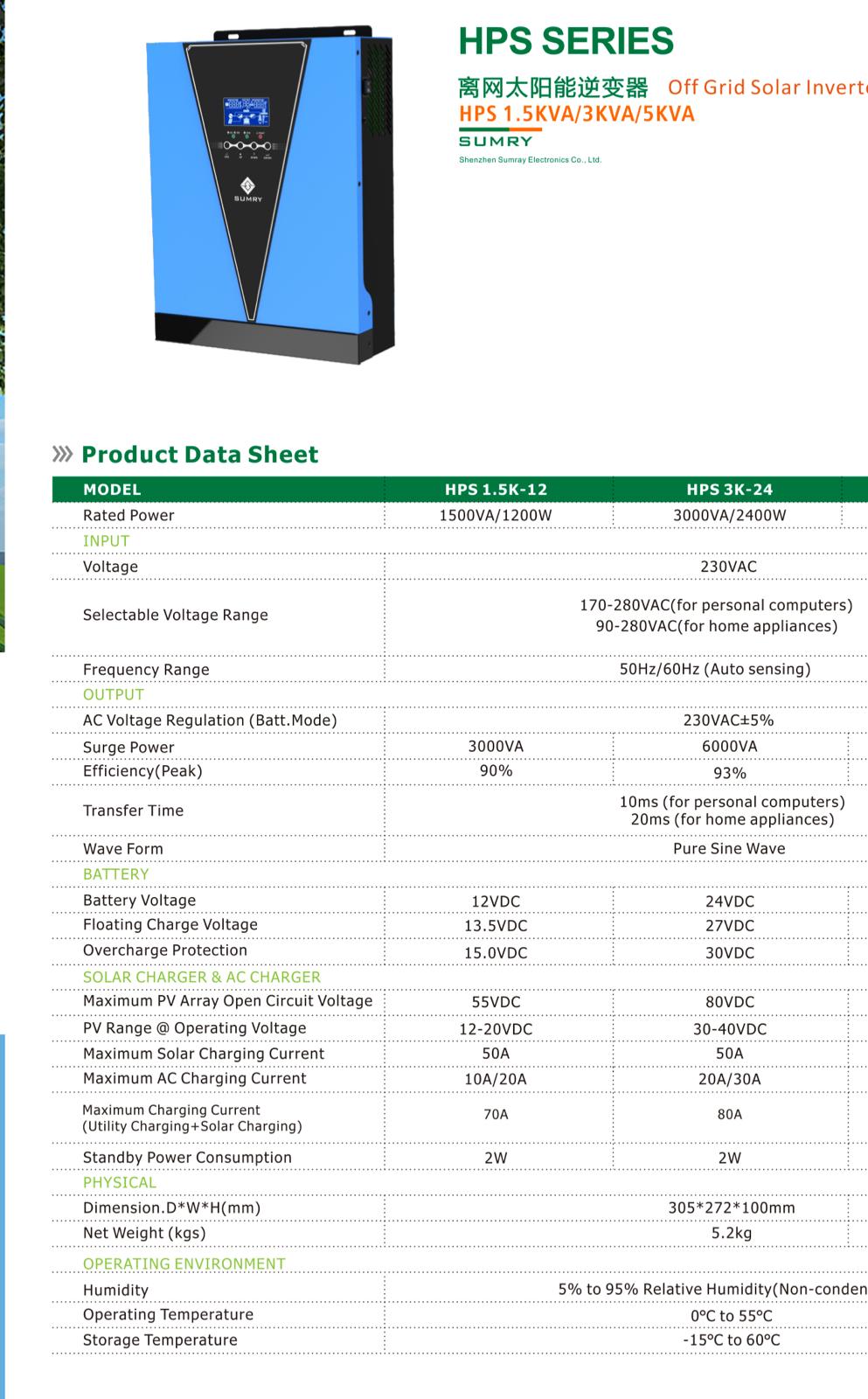 Sumry Hybrid Solar Inverter - 3KVA24V