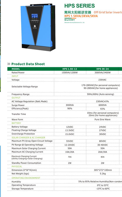 Sumry Hybrid Solar Inverter - 3KVA24V